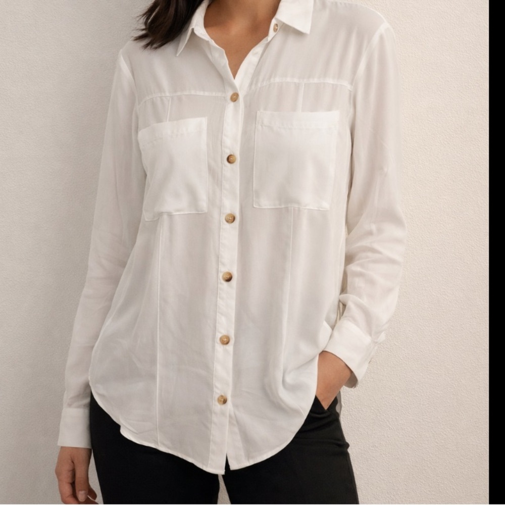 Bershka oyster white buttoned lightweight longline shirt long sleeves size